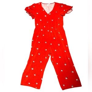 POPSUGAR Red Jumpsuit with Floral Design - Size L